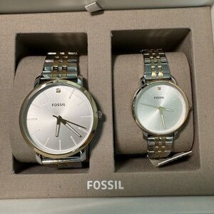 Fossil watch New His and Her Lux Luther Two-Tone Stainless Steel Watch Gift Set